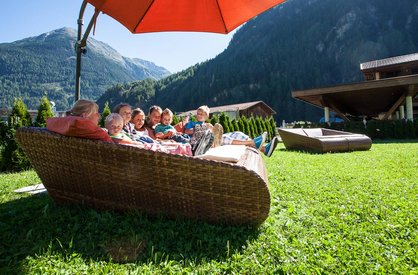 Sunny terrace at Alpenappart Rimlhof in Ötztal